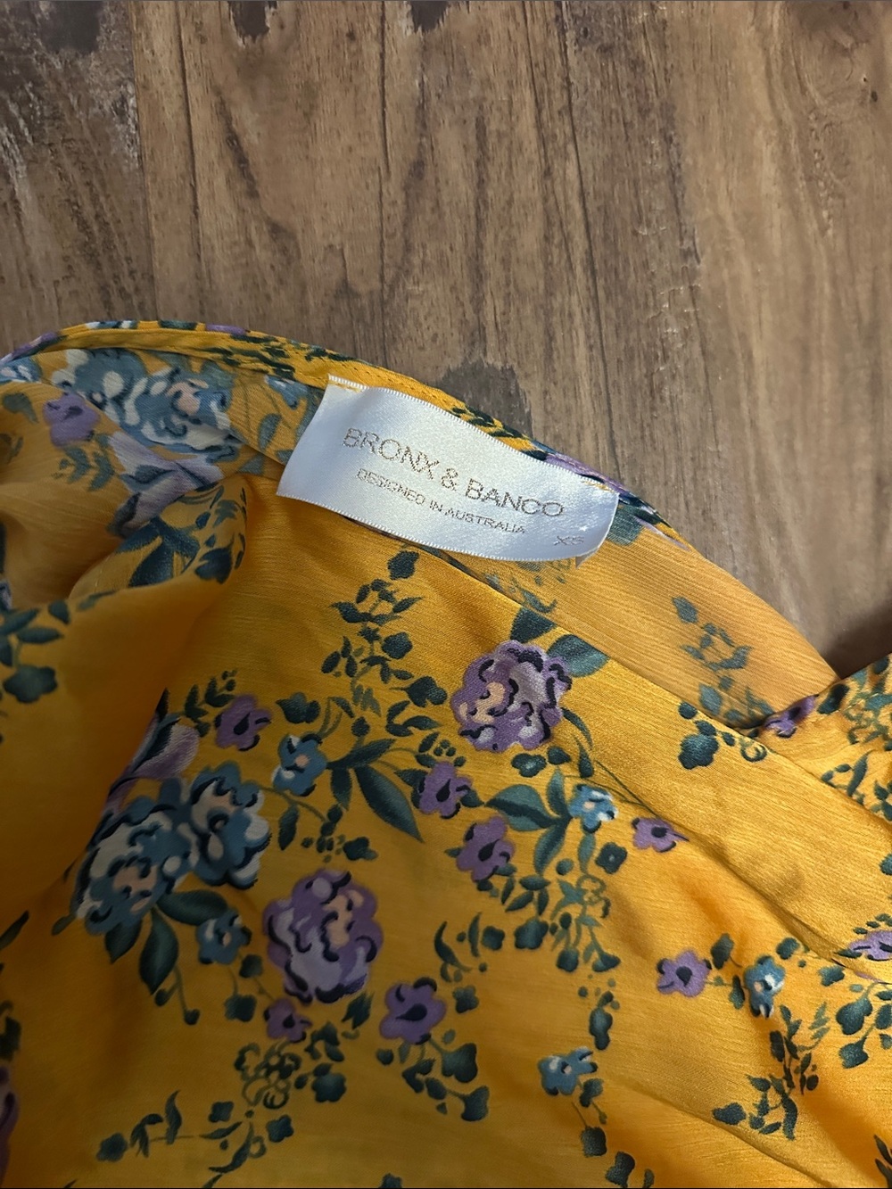 Bronx and Banco Mustard Yellow Floral Dress with Purple & Green Print - Picture 8 of 8